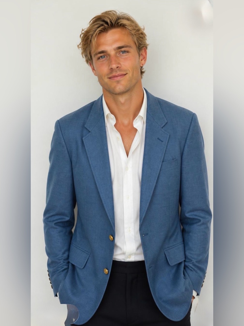 Mens Blue Single-Breasted Blazer - Classic Tailored Fit